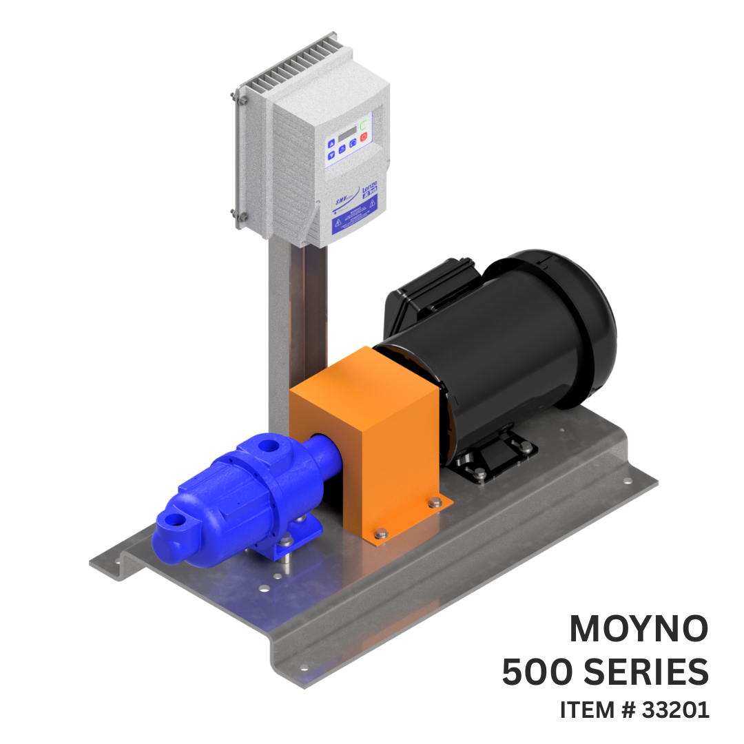 moyno 33201 pump on fabricated baseplate with motor and VFD.